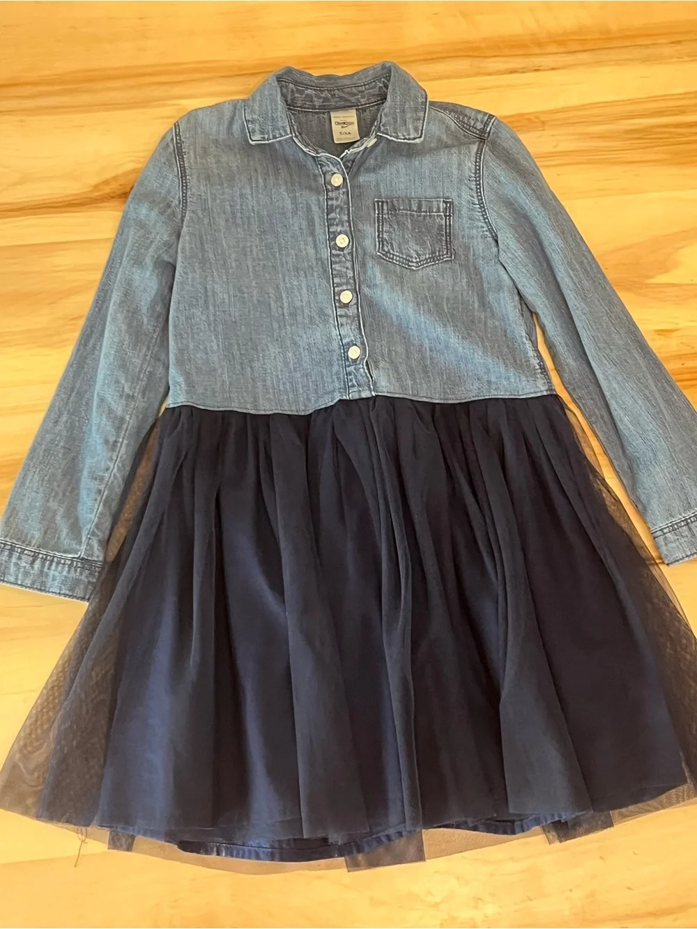 Oshkosh B’gosh Girls Navy Tulle Skirt Denim-Style Button Dress